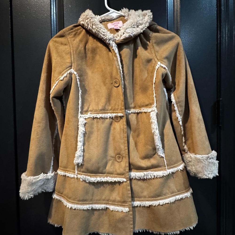 Copper Key Tan Jacket with Faux Fur Accents